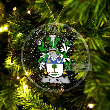 Beirne Irish Clan Christmas Glass Ornament with Coat of Arms