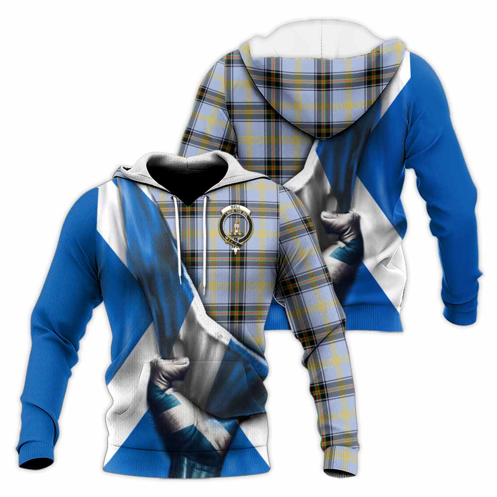 Tartan Vibes Clothing Bell Tartan Knitted Hoodie with Family Crest Scotland Patriotic Style