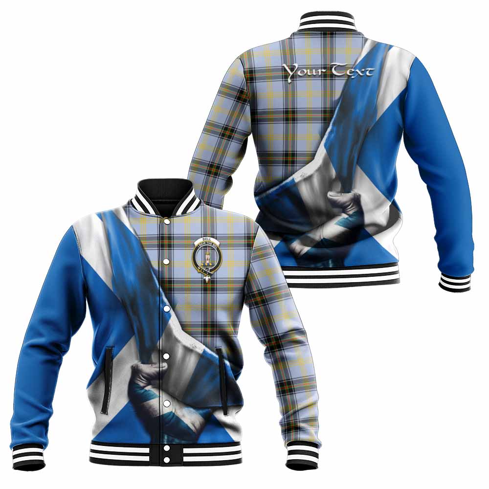 Tartan Vibes Clothing Bell Tartan Baseball Jacket with Family Crest Scotland Patriotic Style