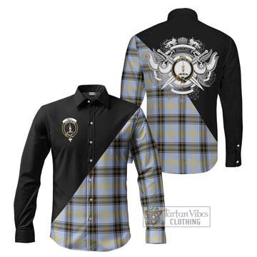Bell Tartan Long Sleeve Button Shirt with Family Crest and Military Logo Style Men's Shirt S - Tartan Vibes Clothing