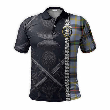 Bell Tartan Polo Shirt with Family Crest Cross Sword Thistle Celtic Vibes