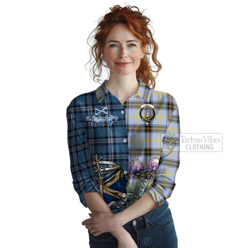 Bell Tartan Women's Casual Shirt Happy St. Andrew's Day Half Tartan Style