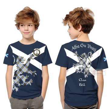 Bell Tartan Lion Rampant Kid T-Shirt Proudly Display Your Heritage with Alba Gu Brath and Clan Name Youth XL Size14 - Tartan Vibes Clothing