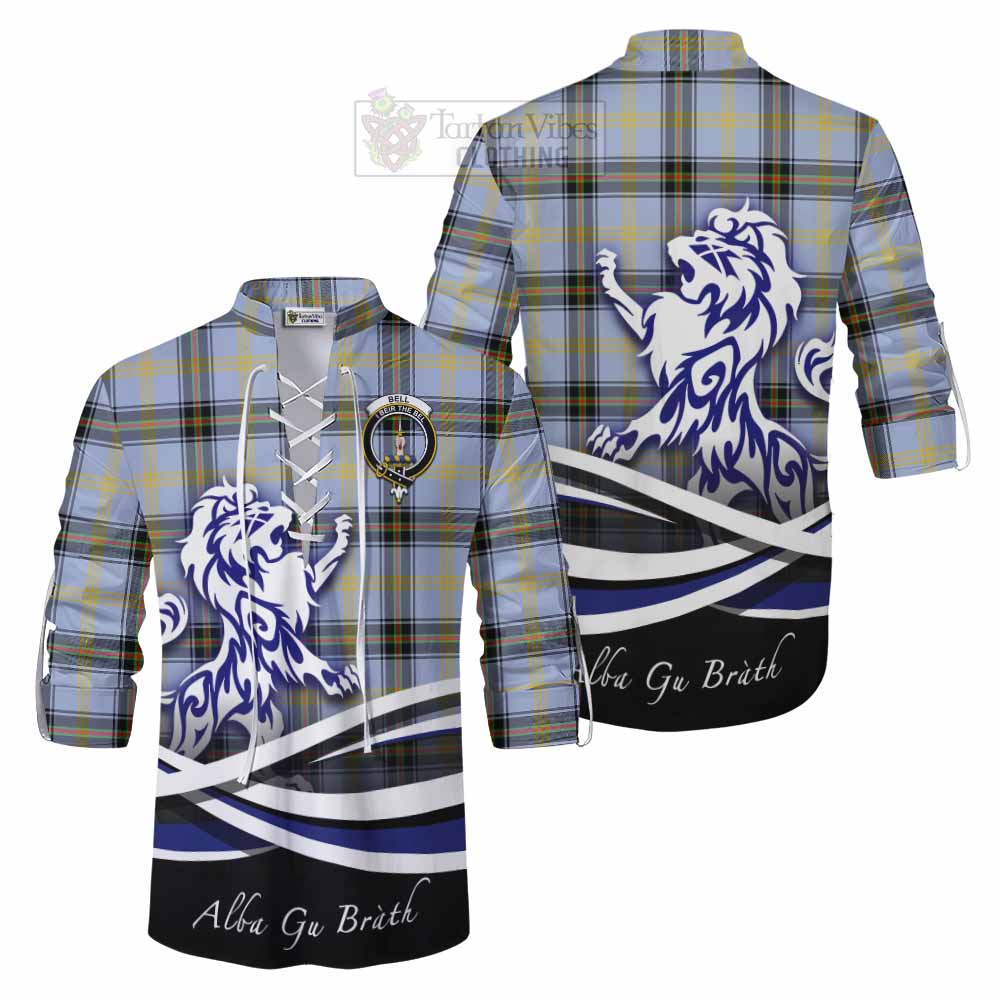 Tartan Vibes Clothing Bell Tartan Ghillie Kilt Shirt with Alba Gu Brath Regal Lion Emblem