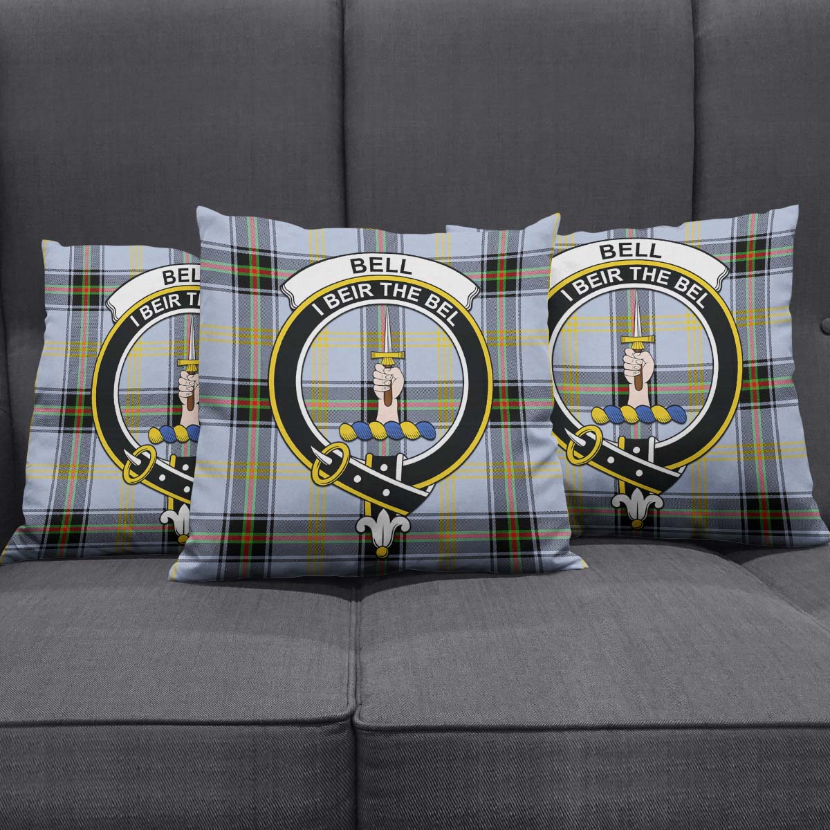 Bell Tartan Pillow Cover with Family Crest Square Pillow Cover - Tartanvibesclothing