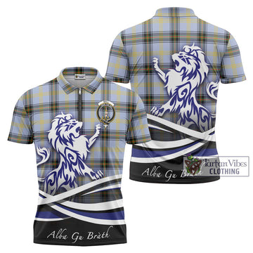 Bell Tartan Zipper Polo Shirt with Alba Gu Brath Regal Lion Emblem Unisex - Tartan Vibes Clothing