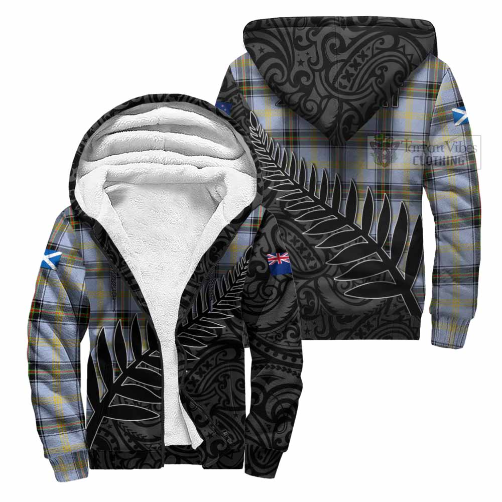 Tartan Vibes Clothing Bell Crest Tartan Sherpa Hoodie with New Zealand Silver Fern Half Style