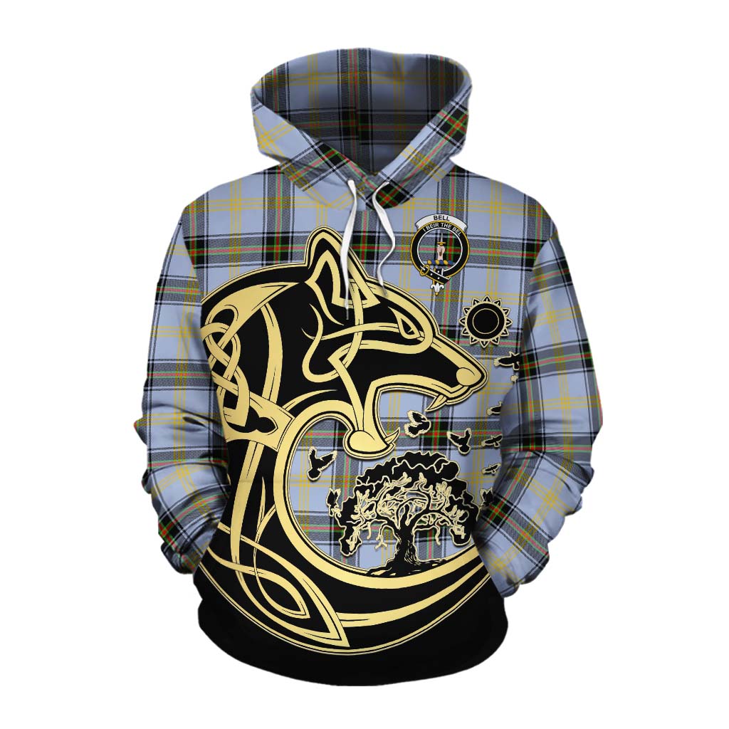 Tartan Vibes Clothing Bell Tartan Cotton Hoodie with Family Crest Celtic Wolf Style