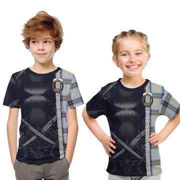 Bell Tartan Kid T-Shirt with Family Crest Cross Sword Thistle Celtic Vibes