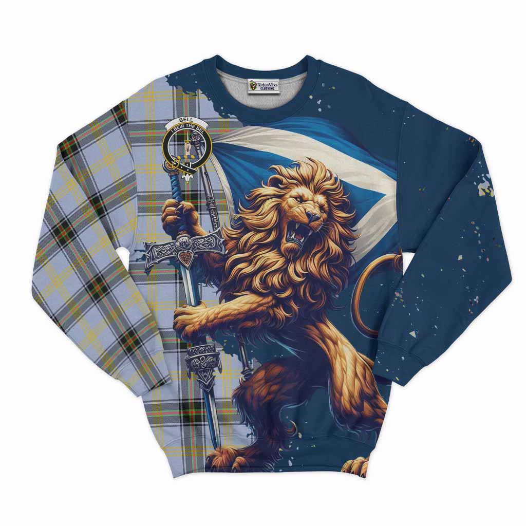 Tartan Vibes Clothing Bell Tartan Family Crest Sweatshirt with Scottish Majestic Lion