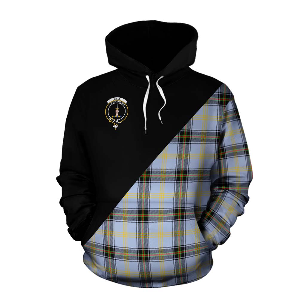 Tartan Vibes Clothing Bell Tartan Cotton Hoodie with Family Crest and Military Logo Style