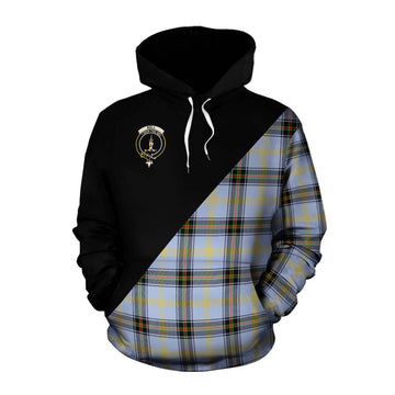 Bell Tartan Cotton Hoodie with Family Crest and Military Logo Style