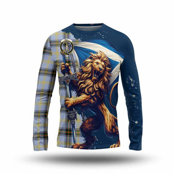 Bell Tartan Family Crest Long Sleeve T-Shirt with Scottish Majestic Lion