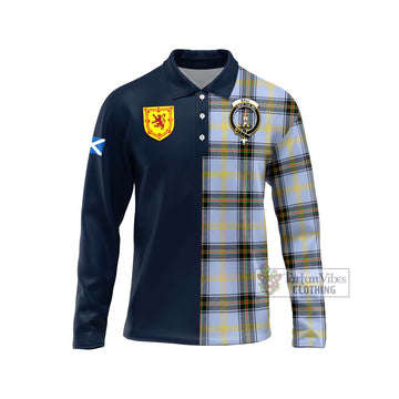 Bell Tartan Long Sleeve Polo Shirt Alba with Scottish Lion Royal Arm Half Style Unisex - Tartan Vibes Clothing