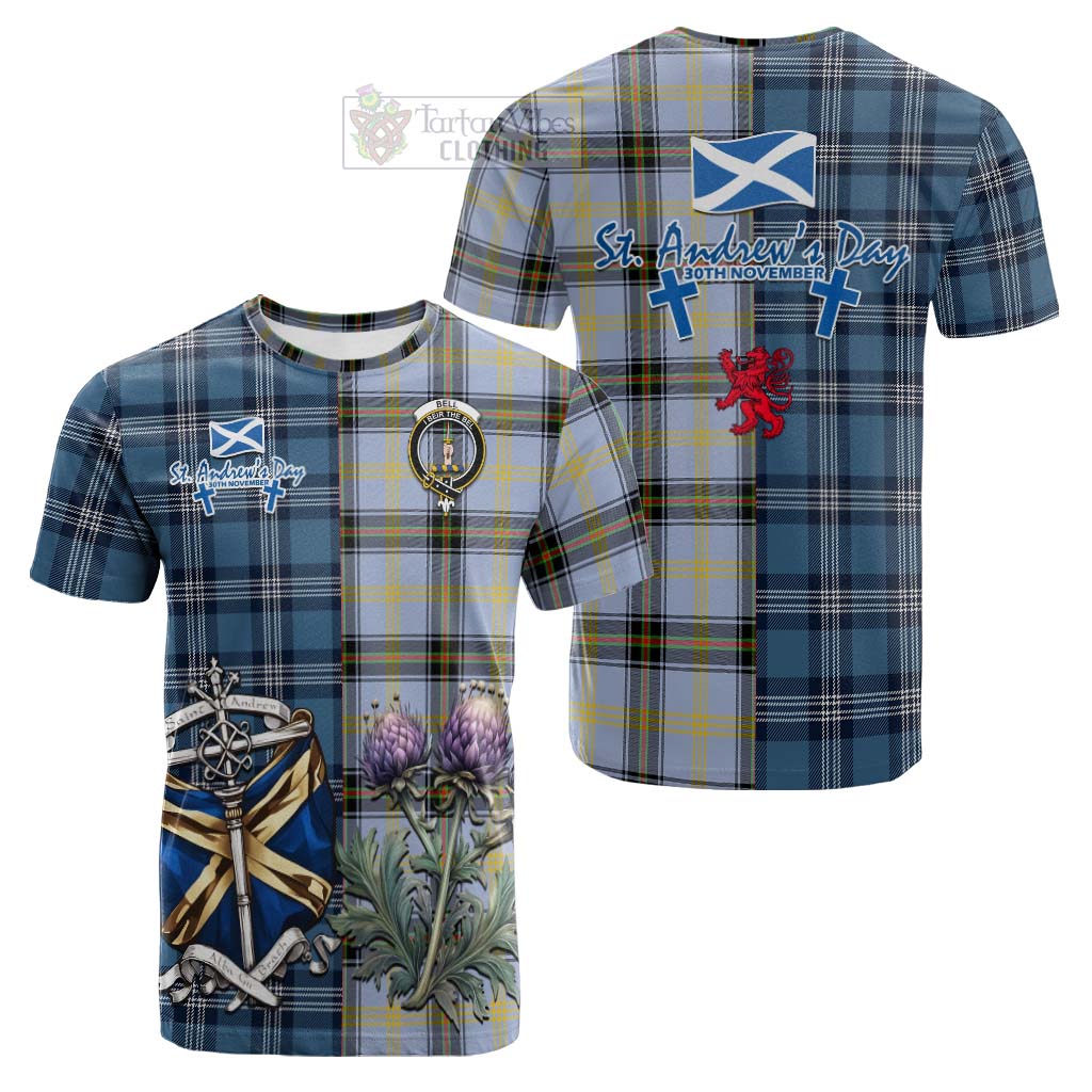 Tartan Vibes Clothing Bell Tartan Cotton T-shirt Happy St. Andrew's Day Half Tartan Style