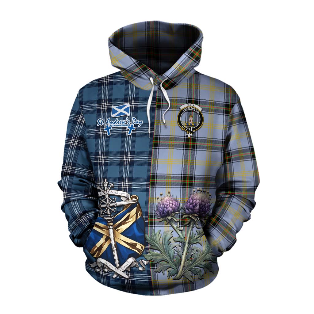 Tartan Vibes Clothing Bell Tartan Cotton Hoodie Happy St. Andrew's Day Half Tartan Style