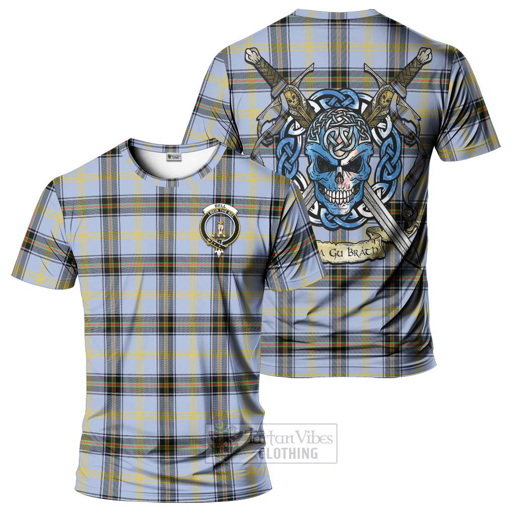 Tartan Vibes Clothing Bell Tartan T-Shirt with Family Crest Celtic Skull Style