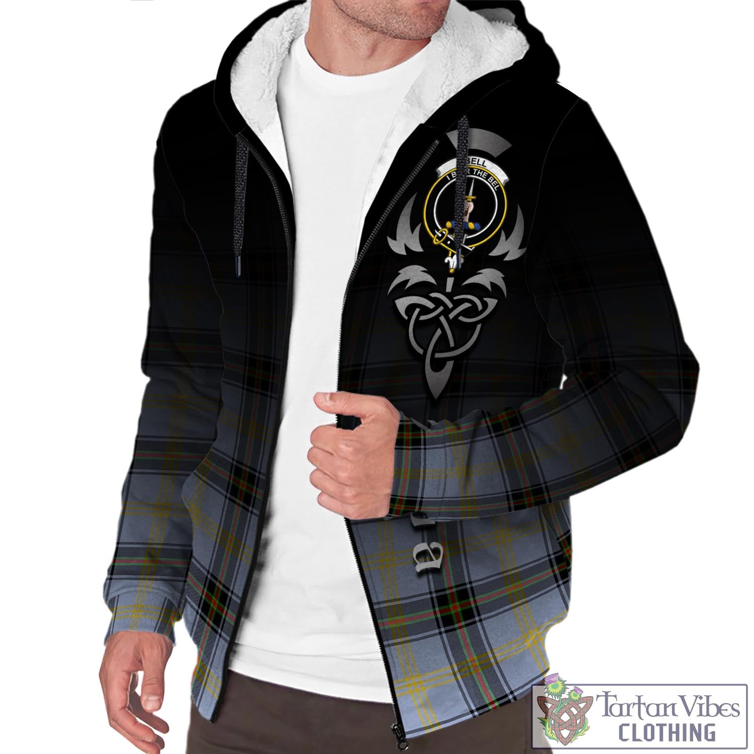 Tartan Vibes Clothing Bell Tartan Sherpa Hoodie Featuring Alba Gu Brath Family Crest Celtic Inspired