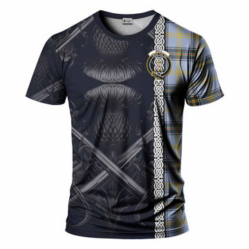 Bell Tartan T-Shirt with Family Crest Cross Sword Thistle Celtic Vibes