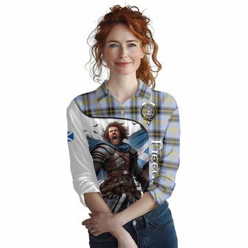 Bell Crest Tartan Women's Casual Shirt Inspired by the Freedom of Scottish Warrior