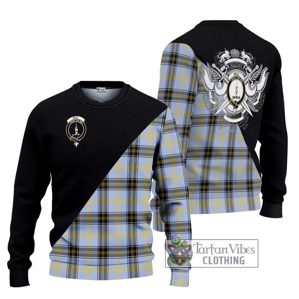 Bell Tartan Knitted Sweater with Family Crest and Military Logo Style Unisex - Tartanvibesclothing Shop