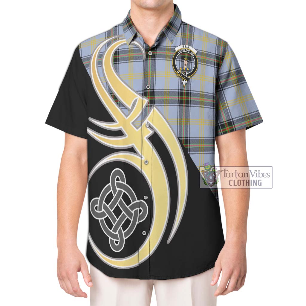 Bell Tartan Short Sleeve Button Shirt with Family Crest and Celtic Symbol Style Kid - Tartan Vibes Clothing