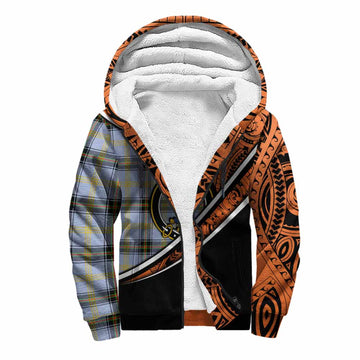 Bell Crest Tartan Sherpa Hoodie with Polynesian Vibes Style - Orange Version