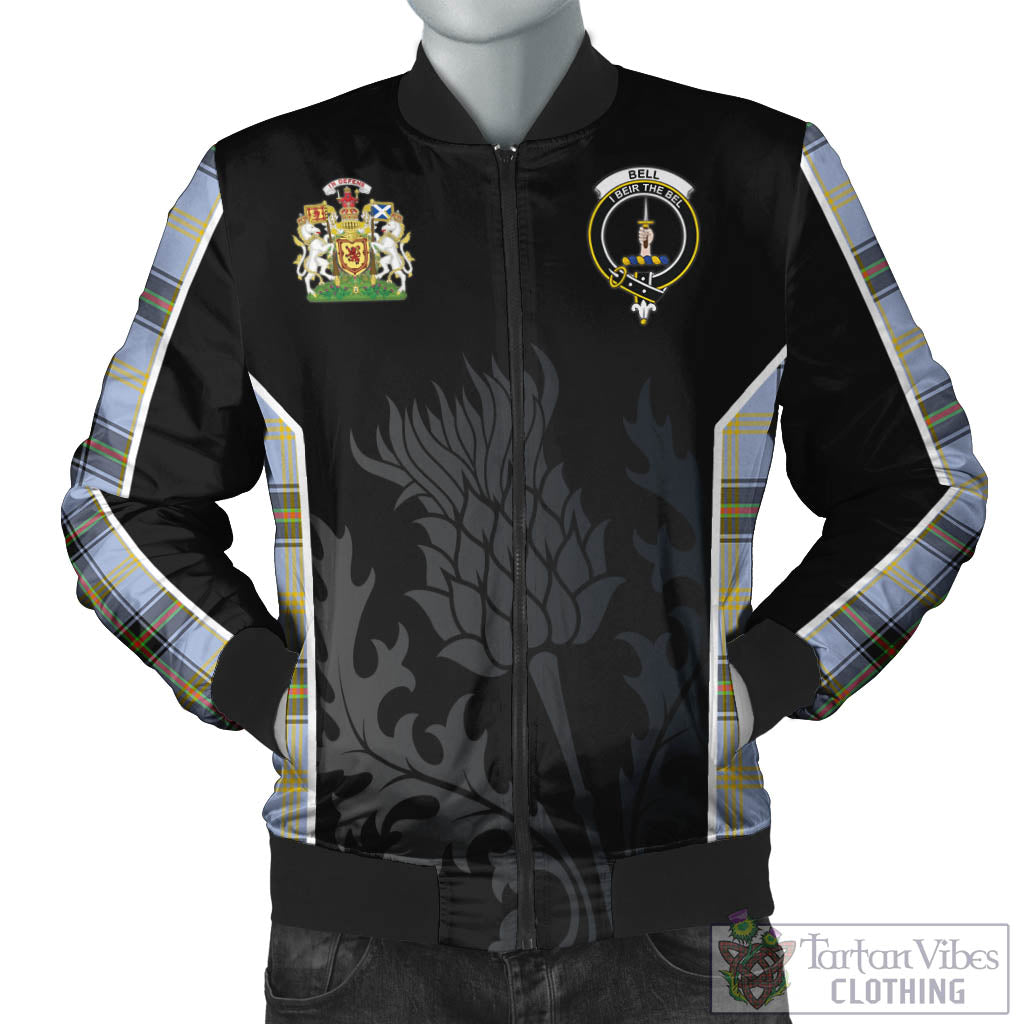 Tartan Vibes Clothing Bell Tartan Bomber Jacket with Family Crest and Scottish Thistle Vibes Sport Style