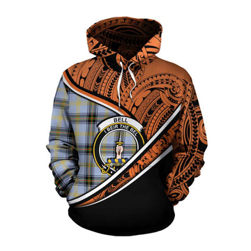 Bell Crest Tartan Cotton Hoodie with Polynesian Vibes Style - Orange Version