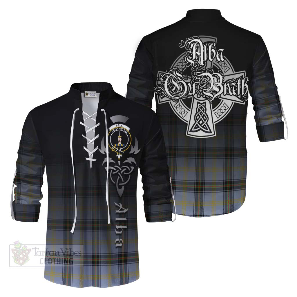 Tartan Vibes Clothing Bell Tartan Ghillie Kilt Shirt Featuring Alba Gu Brath Family Crest Celtic Inspired