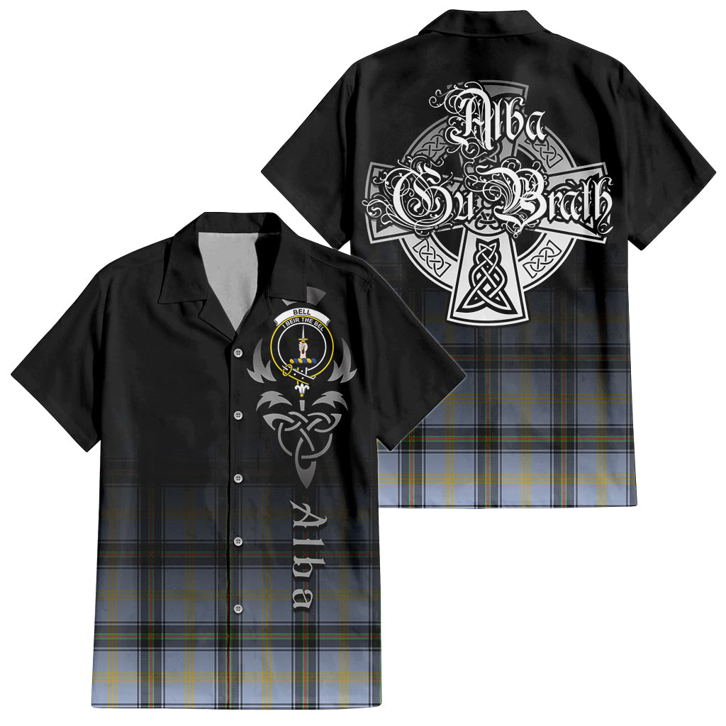 Tartan Vibes Clothing Bell Tartan Short Sleeve Button Up Featuring Alba Gu Brath Family Crest Celtic Inspired