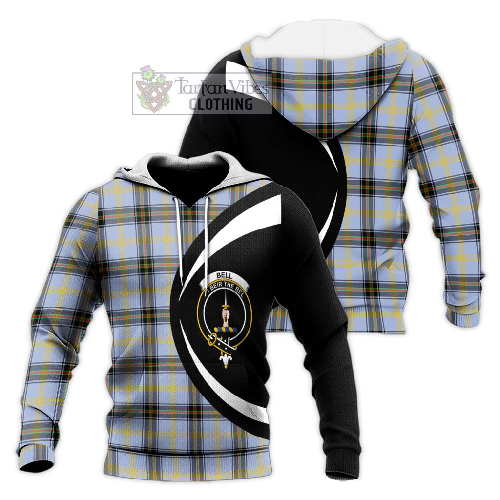 Bell Tartan Knitted Hoodie with Family Crest Circle Style Unisex Knitted Pullover Hoodie - Tartan Vibes Clothing