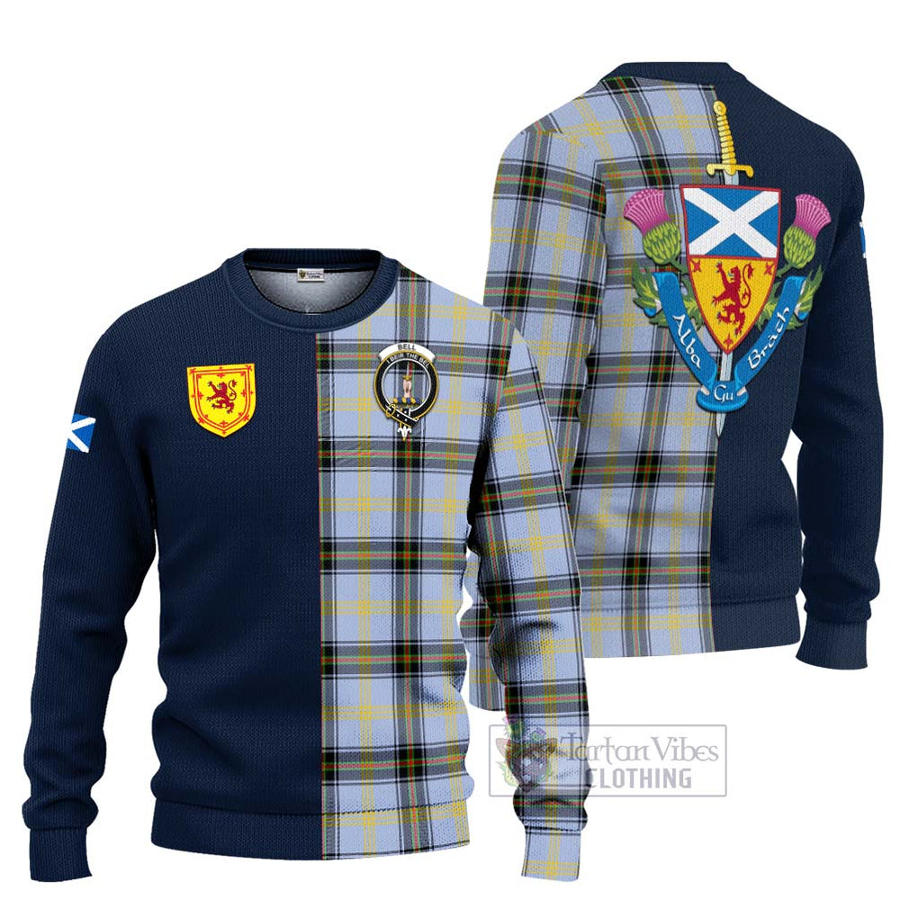 Tartan Vibes Clothing Bell Tartan Knitted Sweater with Scottish Lion Royal Arm Half Style