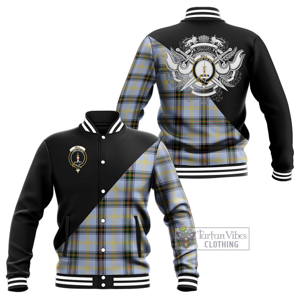 Bell Tartan Baseball Jacket with Family Crest and Military Logo Style Unisex - Tartan Vibes Clothing