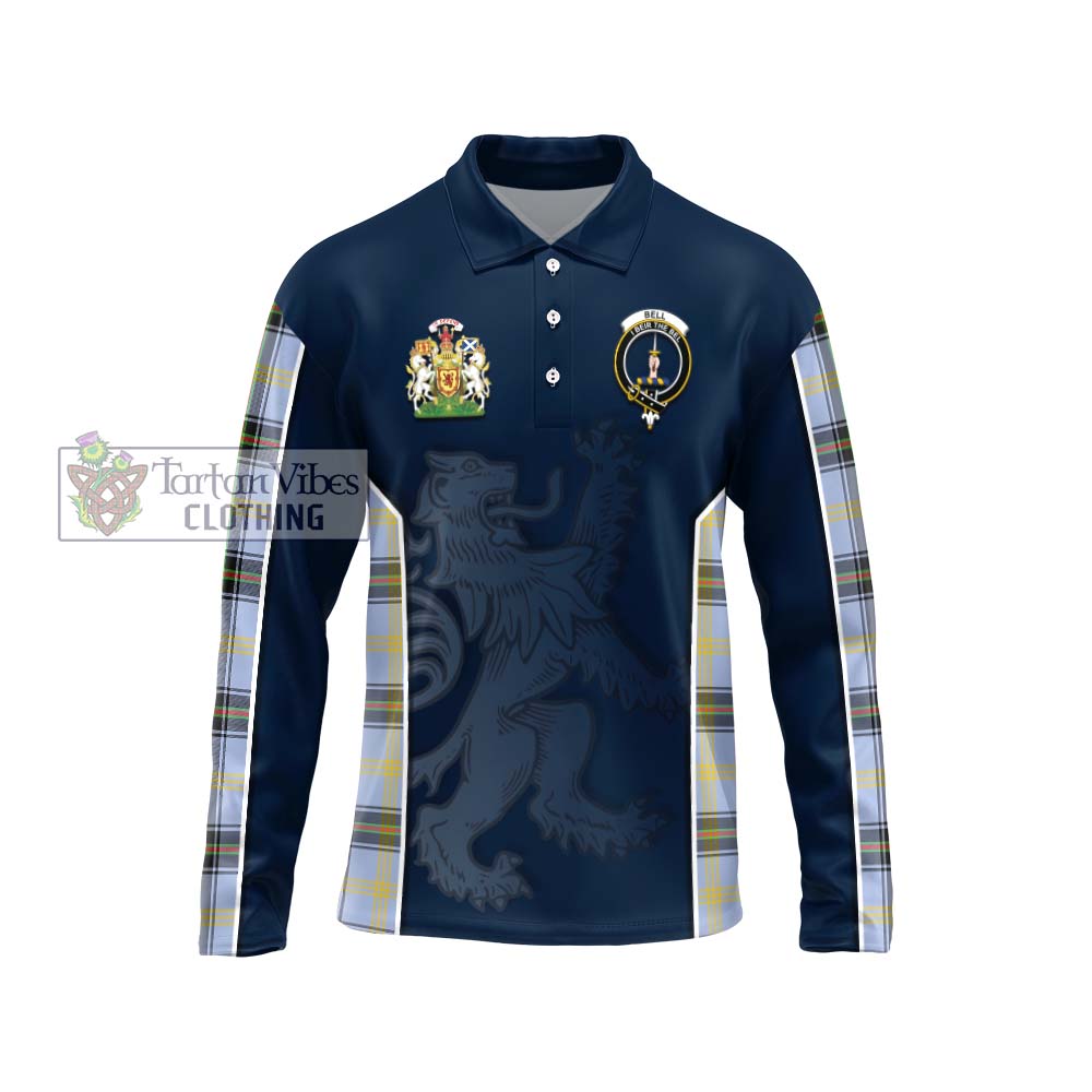 Bell Tartan Long Sleeve Polo Shirt with Family Crest and Lion Rampant Vibes Sport Style Unisex - Tartan Vibes Clothing