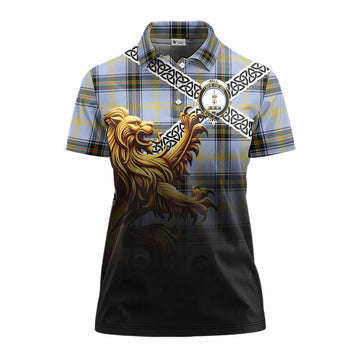 Bell Crest Tartan Women's Polo Shirt with Golden Lion Emblem Celtic Style Women - Tartan Vibes Clothing
