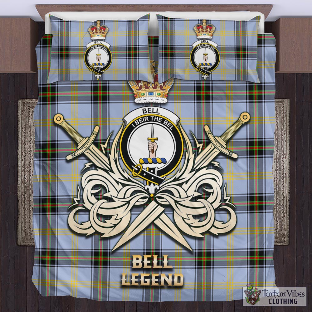 Tartan Vibes Clothing Bell Tartan Bedding Set with Clan Crest and the Golden Sword of Courageous Legacy