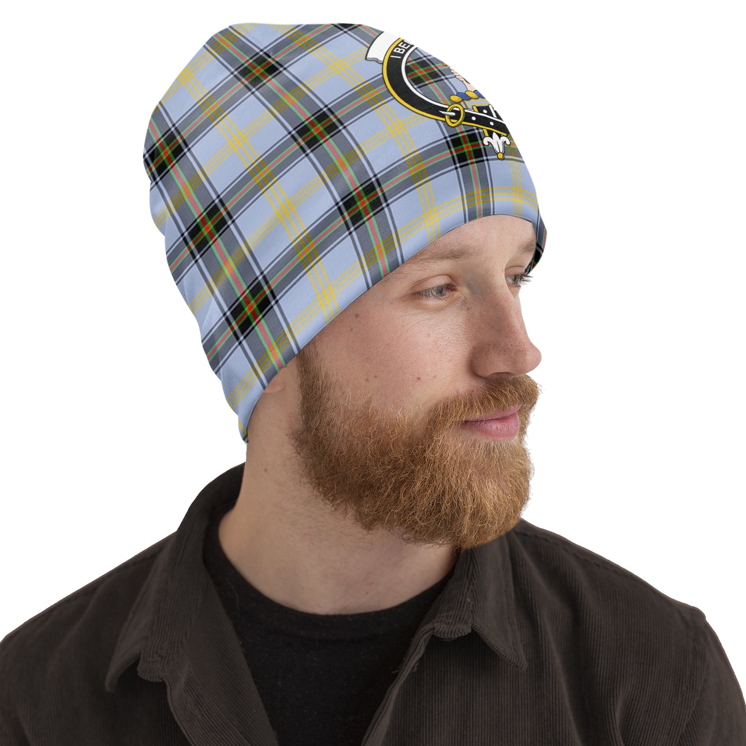 Bell Tartan Beanies Hat with Family Crest One Size 22 inches 15.5 inches - Tartanvibesclothing