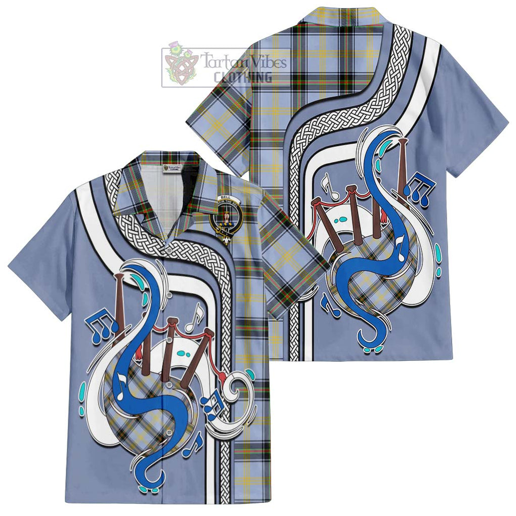 Bell Tartan Short Sleeve Button Shirt with Epic Bagpipe Style Kid - Tartanvibesclothing Shop