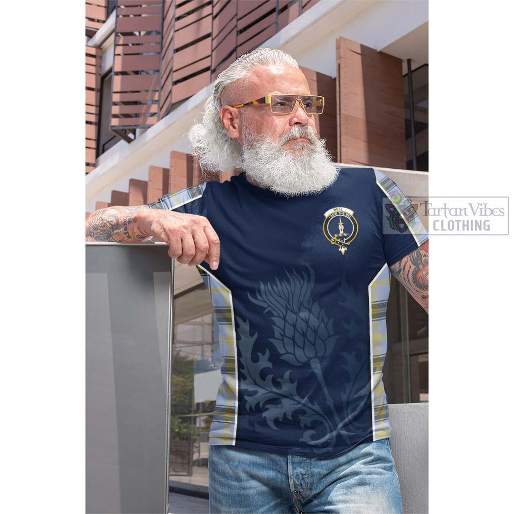 Tartan Vibes Clothing Bell Tartan Cotton T-shirt with Family Crest and Scottish Thistle Vibes Sport Style