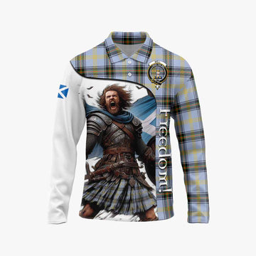 Bell Crest Tartan Long Sleeve Polo Shirt Inspired by the Freedom of Scottish Warrior