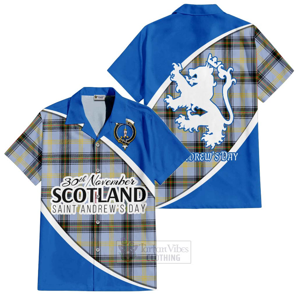 Tartan Vibes Clothing Bell Family Crest Tartan Short Sleeve Button Shirt Celebrate Saint Andrew's Day in Style