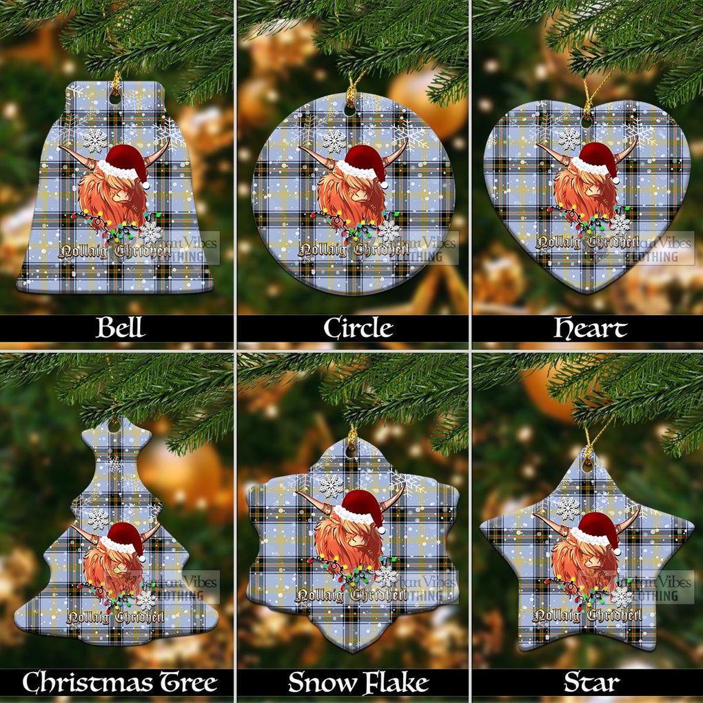 Tartan Vibes Clothing Bell Clan Tartan Ornament with Christmas Twinkle Highland Cattle