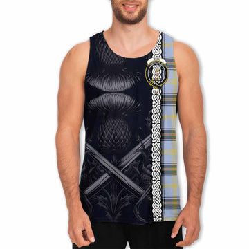 Bell Tartan Men's Tank Top with Family Crest Cross Sword Thistle Celtic Vibes