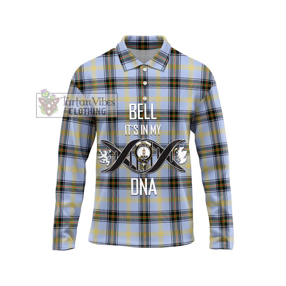 Bell Tartan Long Sleeve Polo Shirt with Family Crest DNA In Me Style Unisex - Tartanvibesclothing Shop