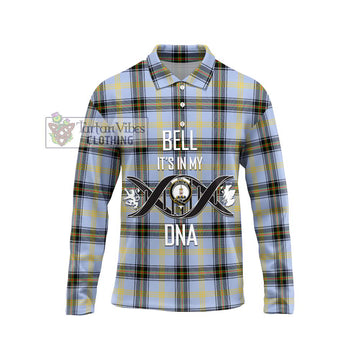 Bell Tartan Long Sleeve Polo Shirt with Family Crest DNA In Me Style