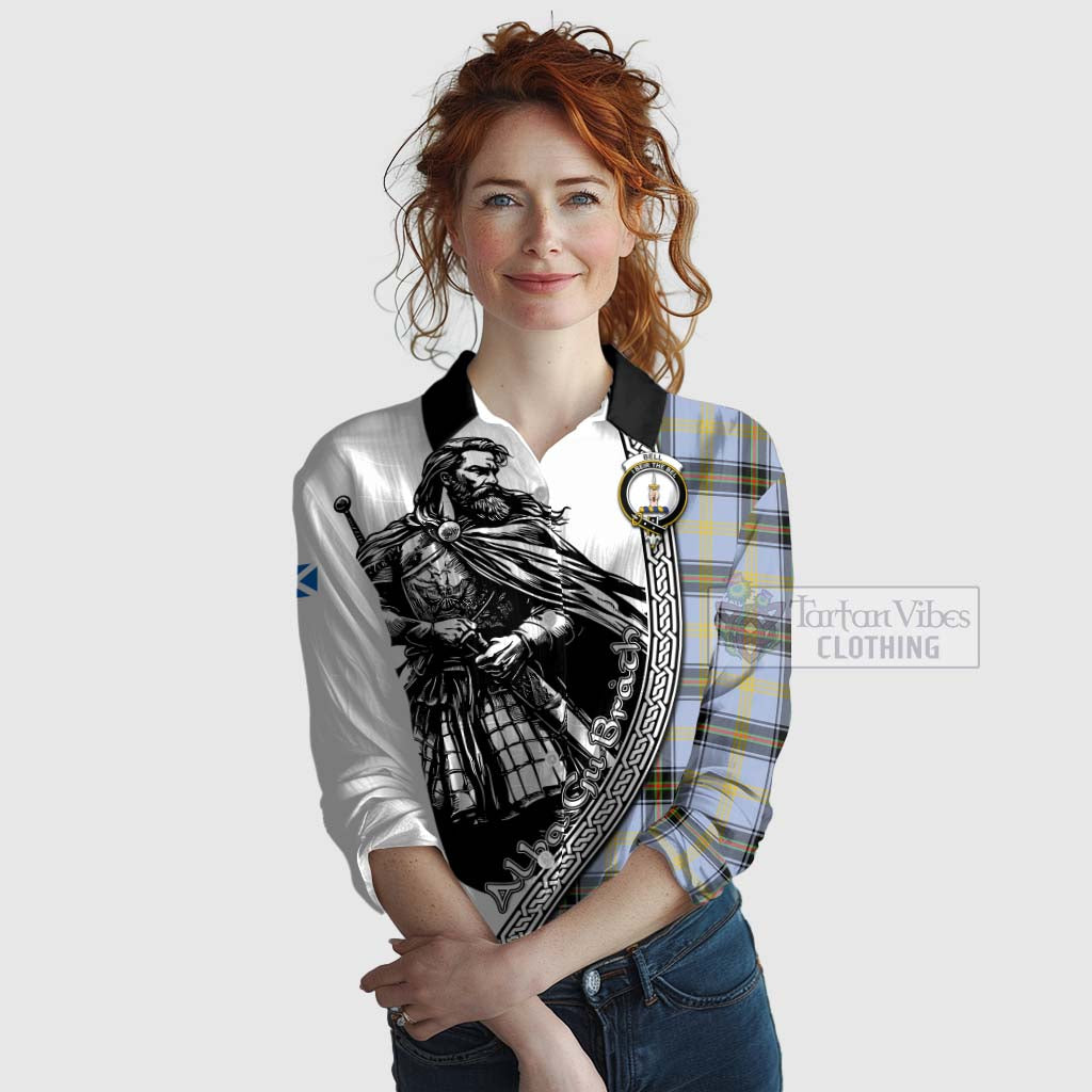 Tartan Vibes Clothing Bell Tartan Clan Crest Women's Casual Shirt with Highlander Warrior Celtic Style