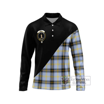 Bell Tartan Long Sleeve Polo Shirt with Family Crest and Military Logo Style