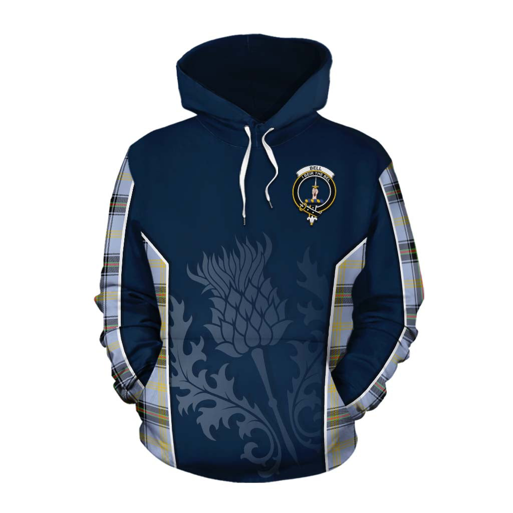 Tartan Vibes Clothing Bell Tartan Cotton Hoodie with Family Crest and Scottish Thistle Vibes Sport Style