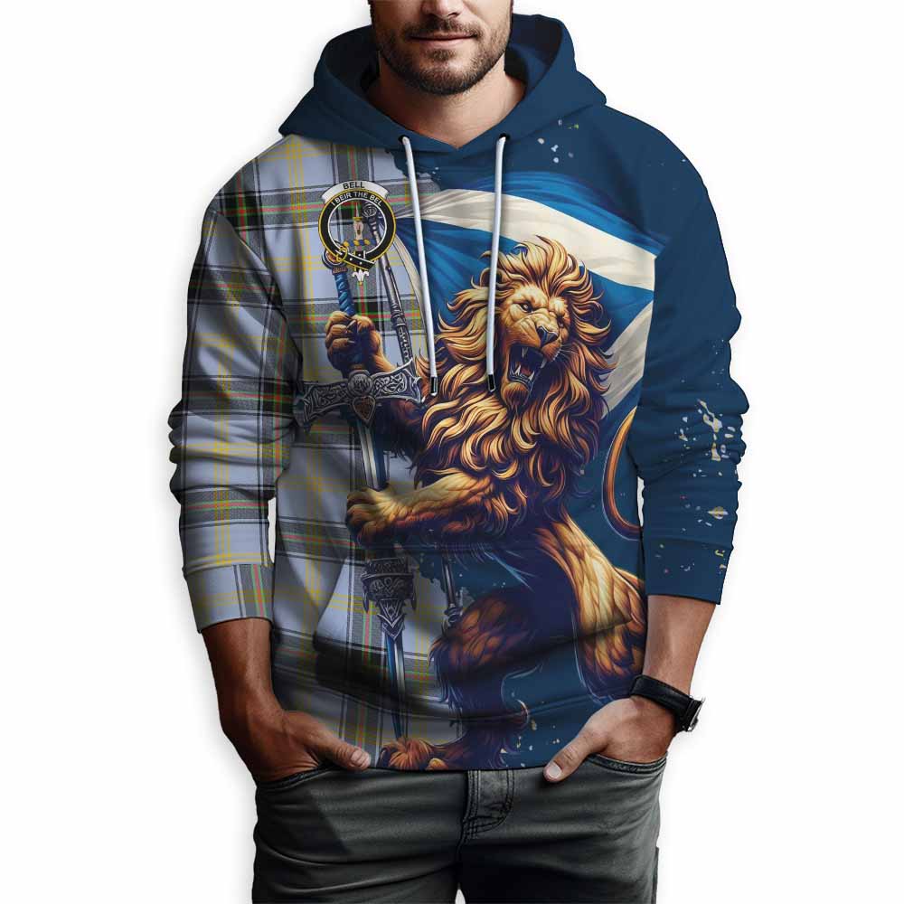 Bell Tartan Family Crest Hoodie with Scottish Majestic Lion